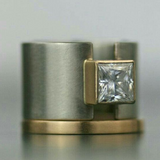 Bague vintage en argent incrustée de verre et d'or