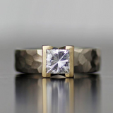 Bague vintage en argent et or incrustée de verre