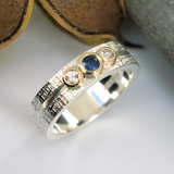 Bague vintage en argent avec zircone incrustée bleue et blanche