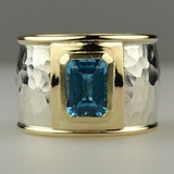 Bague vintage en argent et or avec cristal bleu