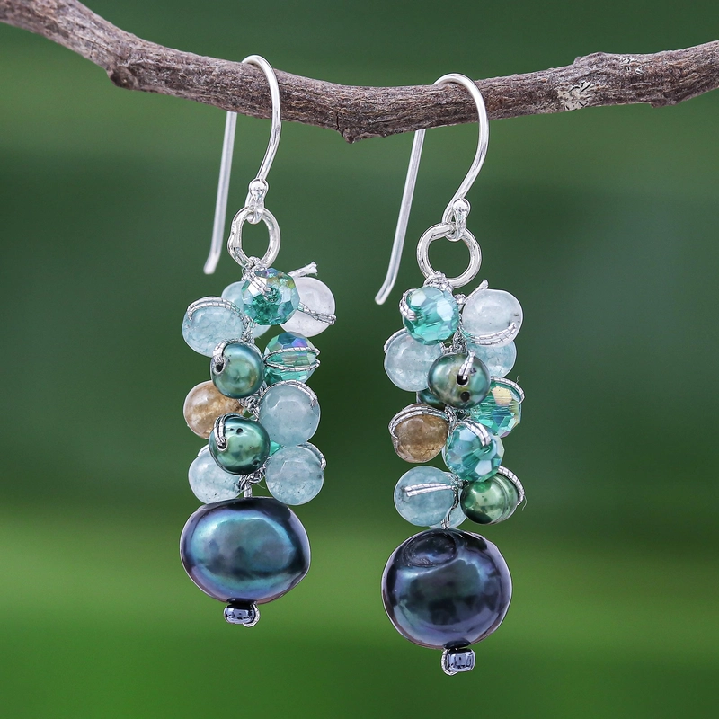 Boucles d'oreilles pendantes vintage en pierres