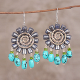 Boucles d'oreilles vintage en perles de pierre bleue