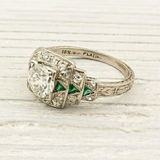 Bague vintage en argent avec cristal et zircone verte