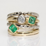Bague vintage en argent et or avec cristal vert