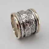 Bague vintage en or et argent avec motif lierre