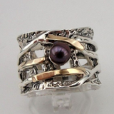 Bague vintage en argent avec pierre foncée superposée