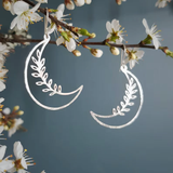 Boucles d'oreilles vintage en argent avec feuilles de lune