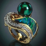 Bague vintage avec perle verte et zircone