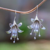 Boucles d'oreilles vintage en argent ouvertes en forme de lotus