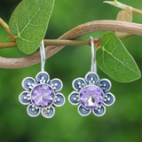 Boucles d'oreilles vintage en cristal violet en forme de fleur