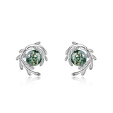Boucles d'oreilles vintage en argent vert feuille