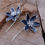 Boucles d'oreilles vintage en argent avec fleurs bleues