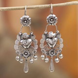 Boucles d'oreilles pendantes vintage en argent en forme de cœur et de fleur
