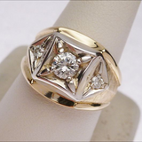 Bague vintage carrée en zircone, or et argent
