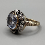 Bague vintage en verre incrusté, or et argent