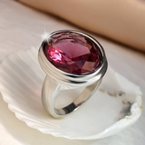 Bague vintage en argent avec pierre rouge ronde