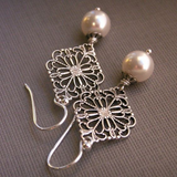 Boucles d'oreilles vintage mandala et perles en argent