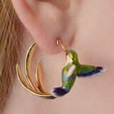 Boucles d'oreilles créoles vintage en émail colibri