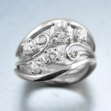 Bague vintage irrégulière en argent brillant avec motif lierre