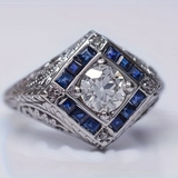 Bague vintage en zircone bleue et blanche