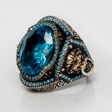 Bague vintage avec sceau en cristal bleu