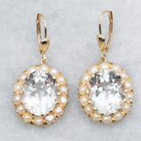 Boucles d'oreilles vintage en verre rond et perles dorées