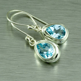 Boucles d'oreilles vintage en verre bleu ciel et argent
