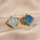 Boucles d'oreilles vintage carrées en émail bleu
