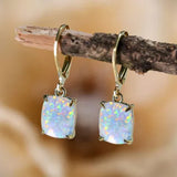 Boucles d'oreilles carrées vintage en opale blanche