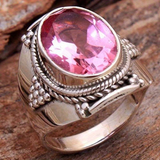 Bague vintage en argent avec cristal rose