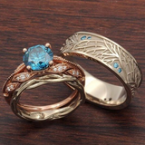 Ensemble de bagues vintage en cristal bleu et or