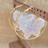 Boucles d'oreilles créoles papillon blanches vintage