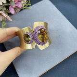 Bague vintage ouverte en verre violet
