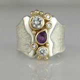 Bague vintage exotique en argent et cristal