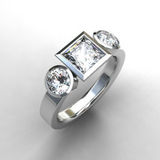Bague vintage carrée en verre et argent