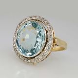Bague vintage en or avec boule de cristal bleue