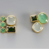 Boucles d'oreilles vintage en cristal vert et blanc