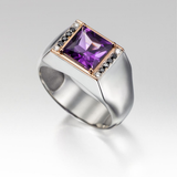Bague vintage en argent avec verre violet
