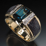Bague vintage en verre bleu foncé et or