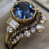 Bague vintage élégante en verre bleu arrondi