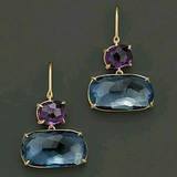 Boucles d'oreilles vintage en verre bleu et violet