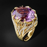 Bague vintage en verre violet et or
