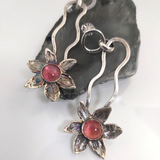 Boucles d'oreilles vintage en argent avec fleurs en cristal