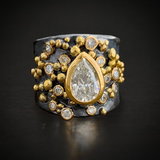Bague vintage en verre noir et blanc