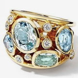 Bague vintage incrustée de verre bleu