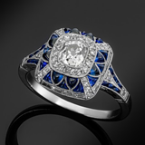 Bague carrée bleue brillante