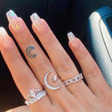 Bague argentée lune et étoile
