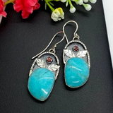Boucles d'oreilles vintage en pierre bleue et feuille