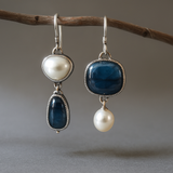 Boucles d'oreilles vintage en pierre bleue naturelle