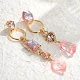 Boucles d'oreilles pendantes vintage en or et pierres précieuses roses